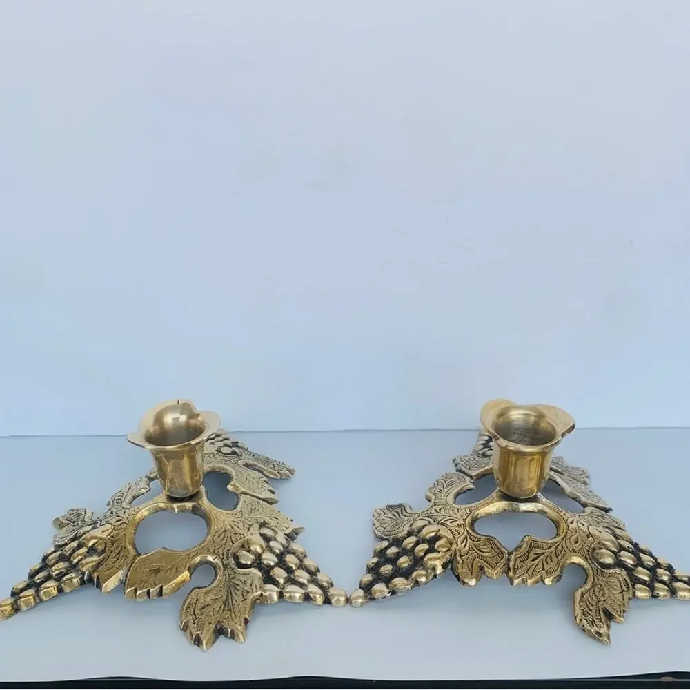 Vintage Brass Candle Holder Set